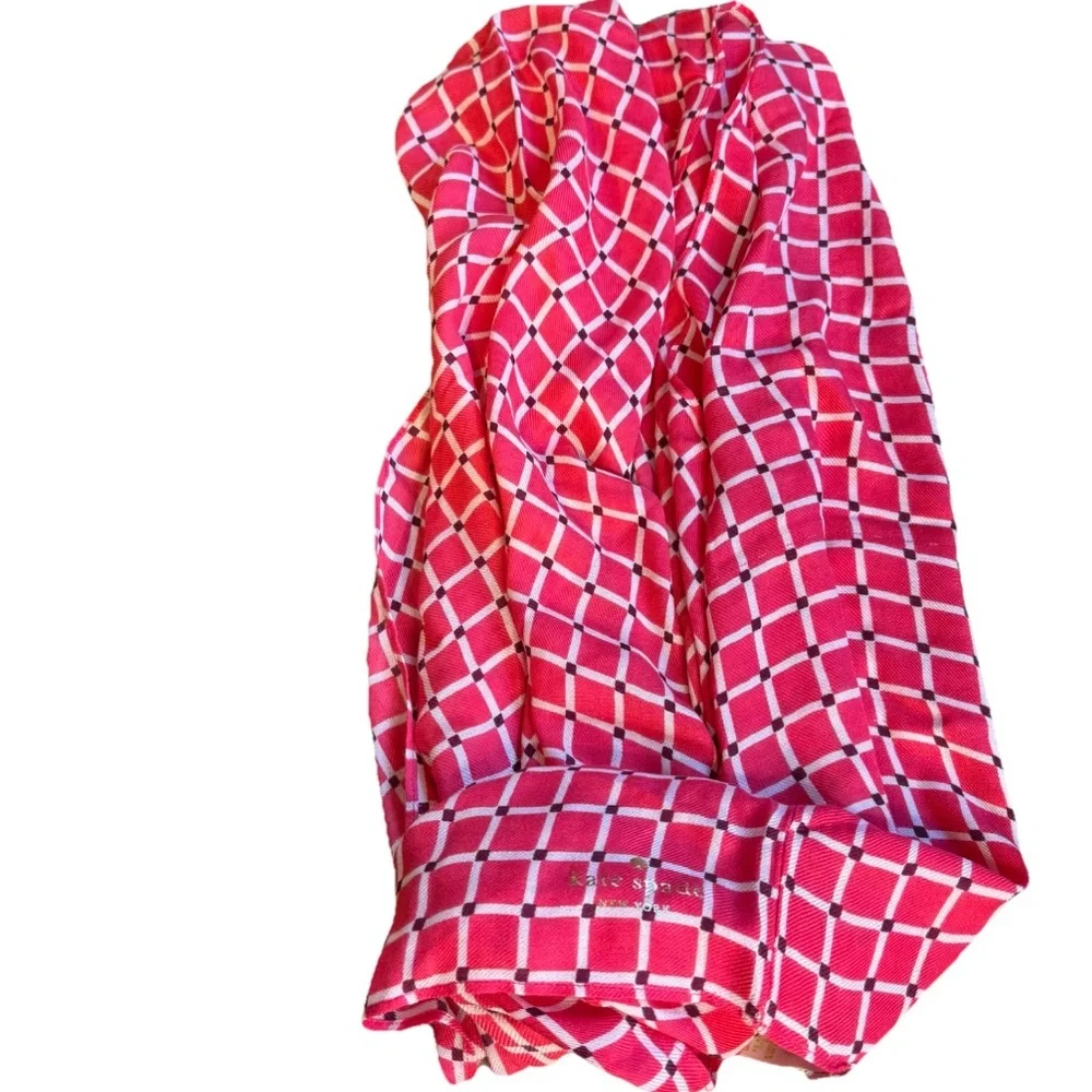 Kate Spade Infinity Scarf Pink Checker Plaid 100% Viscose Spring Summer B34